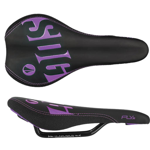 SDG Fly Jr Junior Saddle, Steel Rails - Black w/ Purple