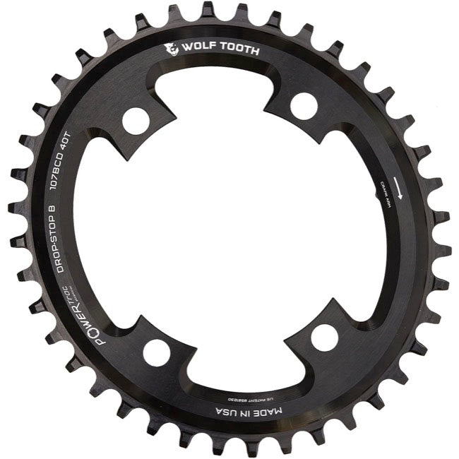 Wolf Tooth Components 107 BCD Elliptical Road Chainring (Flat Top), 40T - Bk