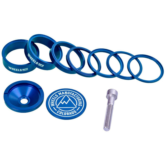 Wheels Mfg StackRight Pro Headset Spacer Kit, 1-1/8" Blue