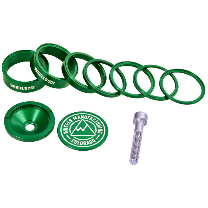 Wheels Mfg StackRight Pro Headset Spacer Kit, 1-1/8" Green